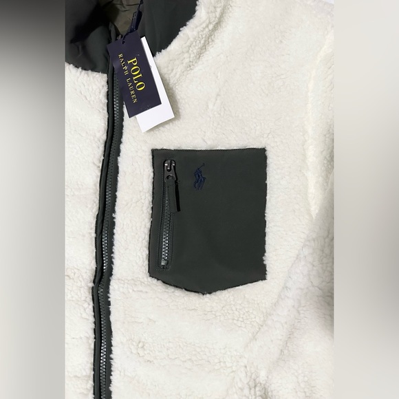 Polo Ralph Lauren Men Full Zip Pony Sherpa Fleece Coat Jacket Size Large White - Picture 2 of 5